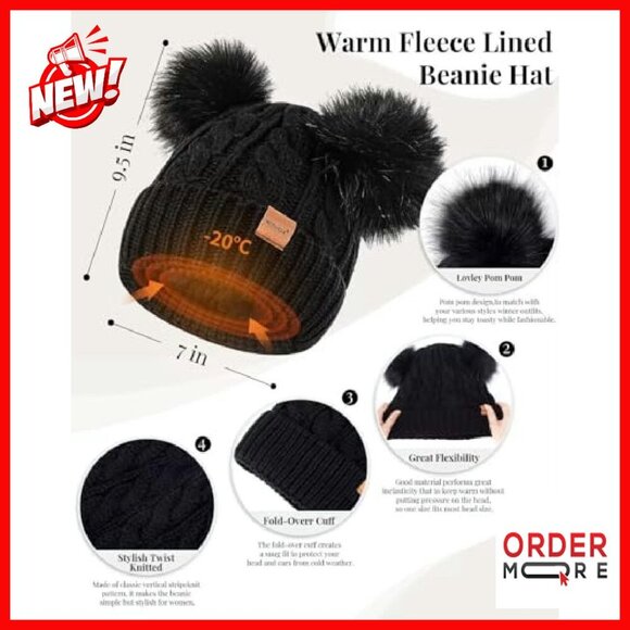 Fleece Lined Beanie Scarf Gloves Set Touchscreen Winter Accessories - Picture 3 of 8